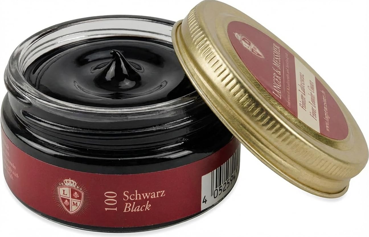 Langer & Messmer Krem do gładkiej skóry 50 ml, czarny | Wysokiej jakości pasta do pielęgnacji butów, do wszystkich butów z gładkiej skóry