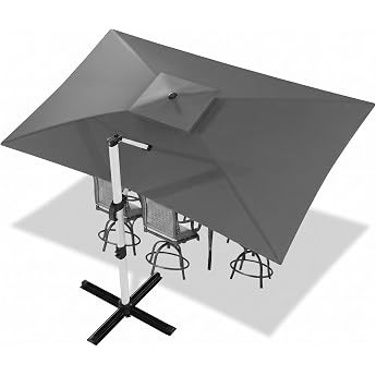 Devoko Parasol Balcony Aluminium Cantilever Parasol with Cover Water-Repellent Garden Umbrella with Crank Sun Protection UV50+ 360  Rotation gray