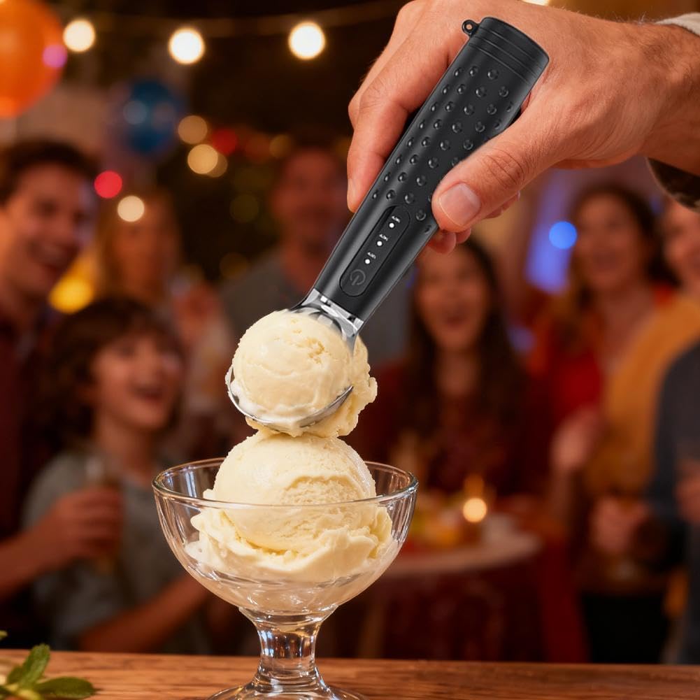Cuillère à glace chauffante, rechargeable, 3 modes de température, affichage LED, chauffage rapide jusqu'à 71,1 °C, étanche, poignée ergonomique en silicone pour crème glacée dure et desserts