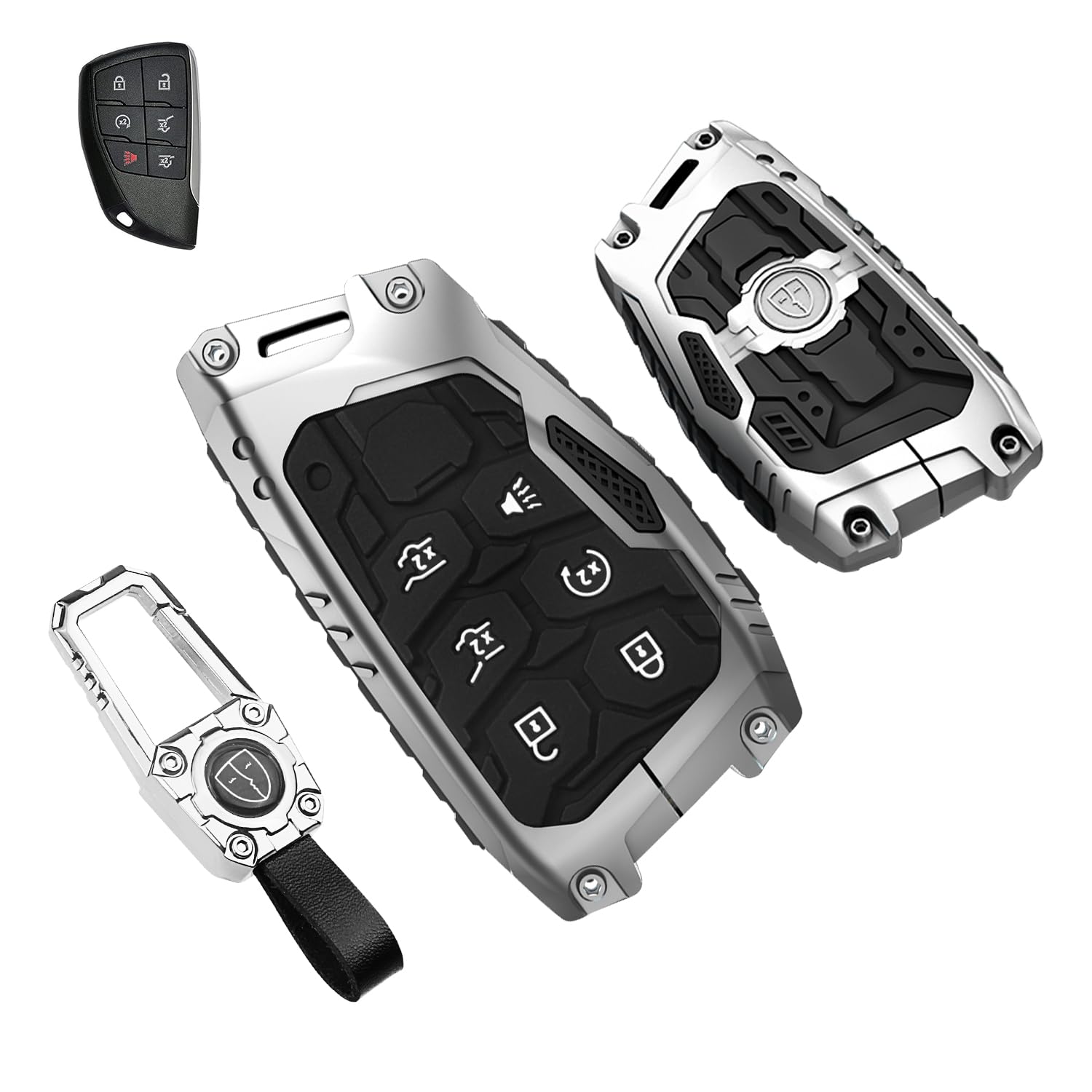 QBUC for Chevy Heavy Key fob Cover for Chevy 2022 2023 2024 2025 Silverado 1500 GMC Sierra 1500, Metal Key Case for Chevrolet Tahoe 2024 2025