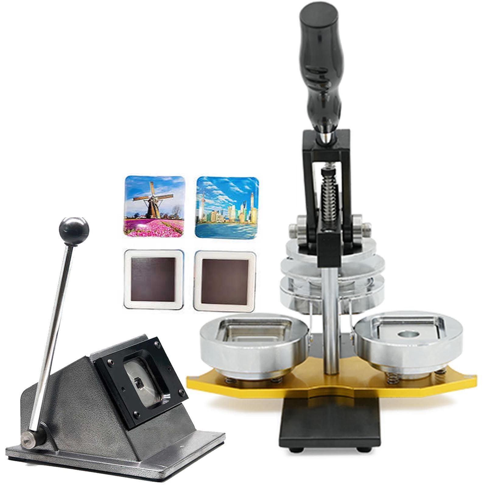 MYUYEE Badge Maker Machine, Badge Machine | Square Badge Press Machine | 50X50Mm Diy Photo Magnet Kit With Circle Cutter+100 Consumables | Pin Machine | Badge Making Machine | B