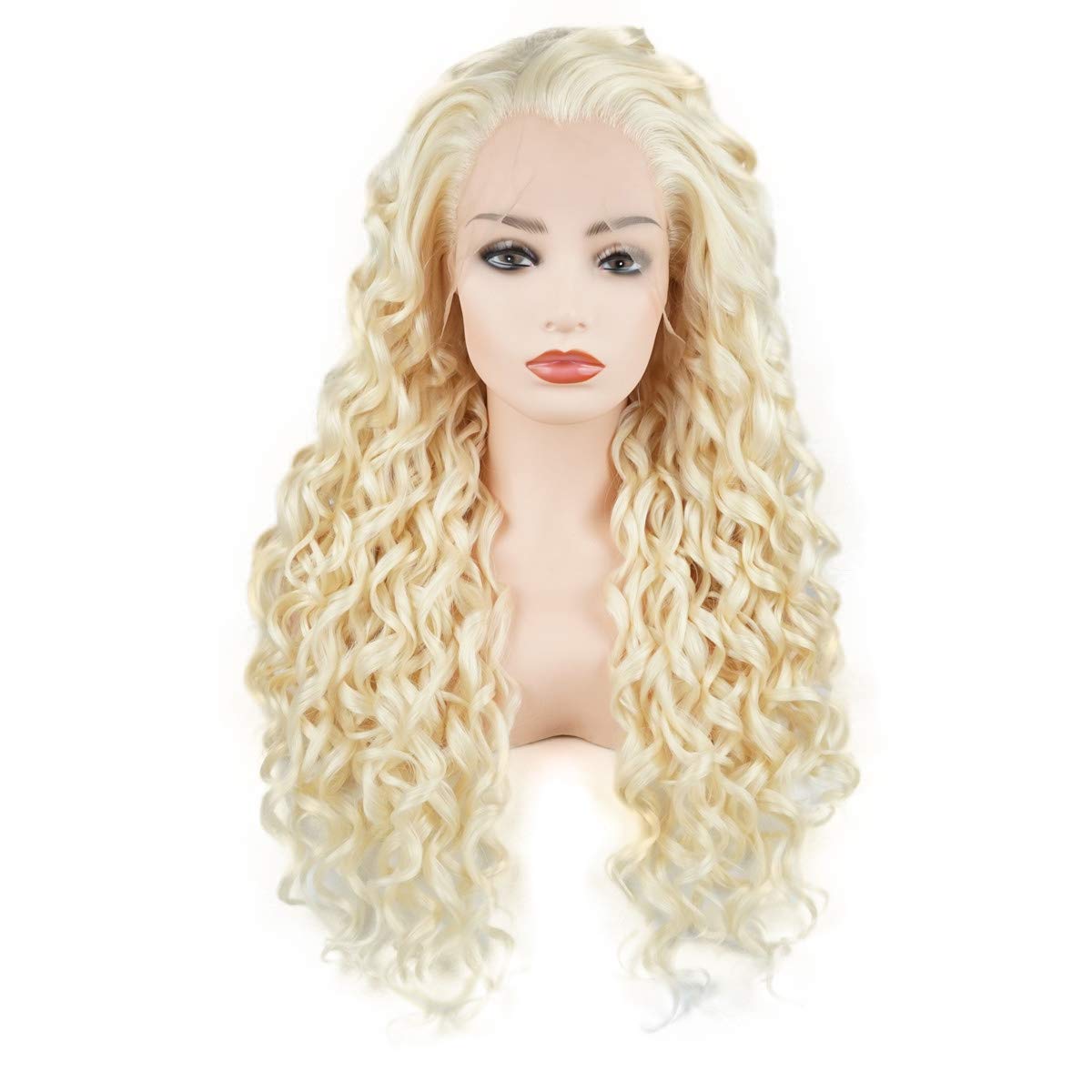 Hair Curly Long 26inch Blonde Half Hand Tied Heavy Density Synthetic Lace Front Wigs