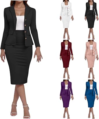 Womens 2 Piece Suit Skirt Set Blazer Jacket Skirts Sets Business Formal Suit Sets Long Sleeve Blazer and Pencil Skirt