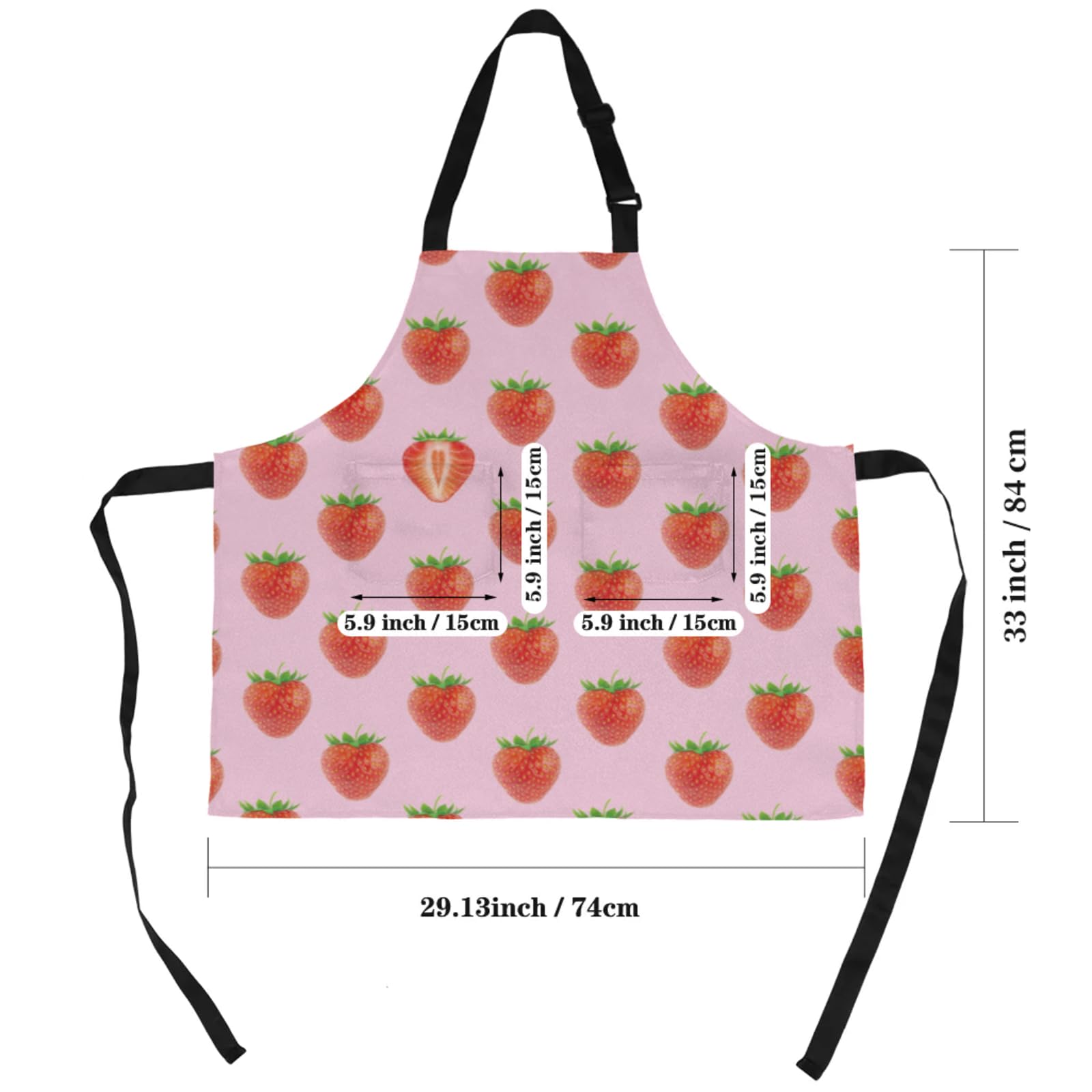 Aglebo Delicious Strawberries Chef Apron with Pockets Adjustable Shoulder Strap Waterproof Cooking Apron for Kitchen Baking Gardening Pottery Painting