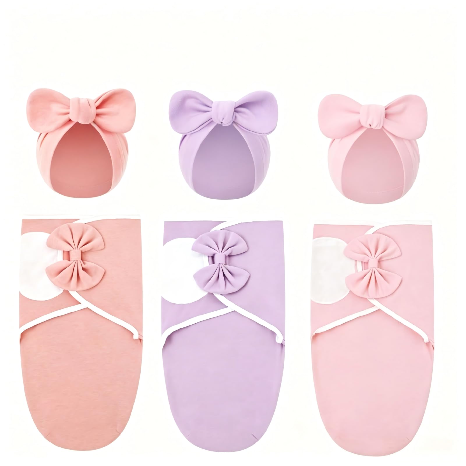 DRESHOW 3 Pack Newborn Swaddle Blanket with Hats Adjustable Swaddling Wrap — image 1