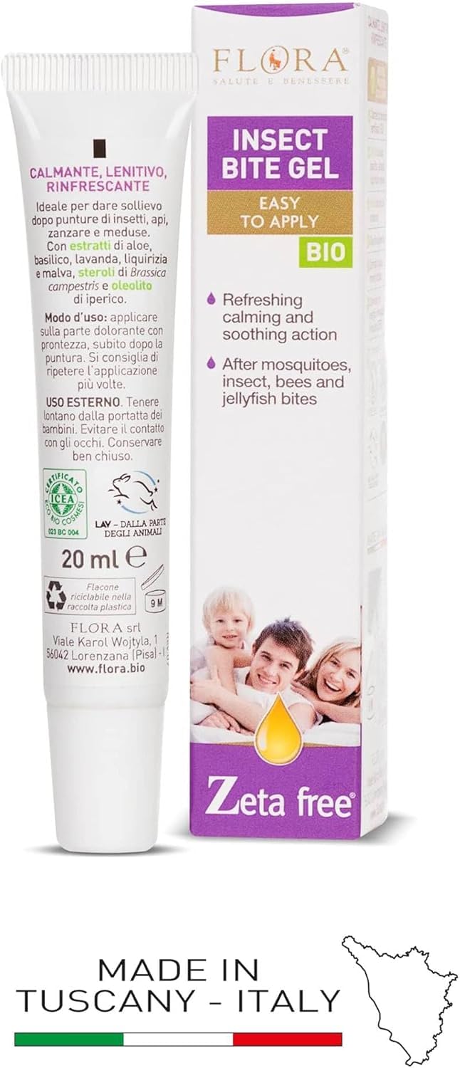 FLORA Gel Dopo Puntura Zeta Free pack da 3 Pz da 20 ml BIO‑ICEA – Sollievo Immediato con Aloe, Malva, Liquirizia & Lavanda, Azione Calmante Rinfrescante • Lenitiva su Punture di Zanzare, Api, Meduse
