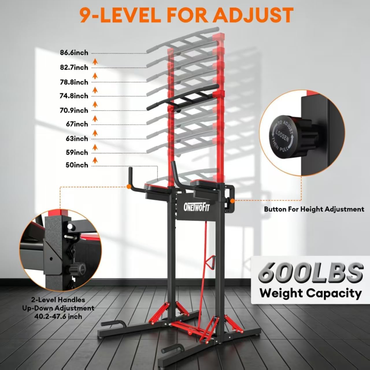ONETWOFIT klimmzugstange freistehend pull up bar faltbar power tower | multifunktionale höhenverstellbare Klimmzug-und Dip-Station für Für Fitnessstudios und Heimtrainings,max 270kg
