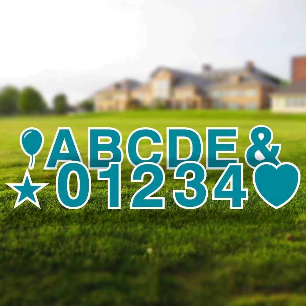 Alphabet Yard Letter Sign Set – Includes Letters, Numbers, and Special Characters – 84pcs Total – Includes Multiples of Common Characters – Weather-Resistant Corrugated Plastic (Teal)