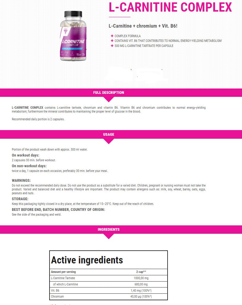 l carnitine complex trec nutrition L-Carnitine Chromium B6 - 90 Caps Trec Nutrition L-Carnitine Complex 90