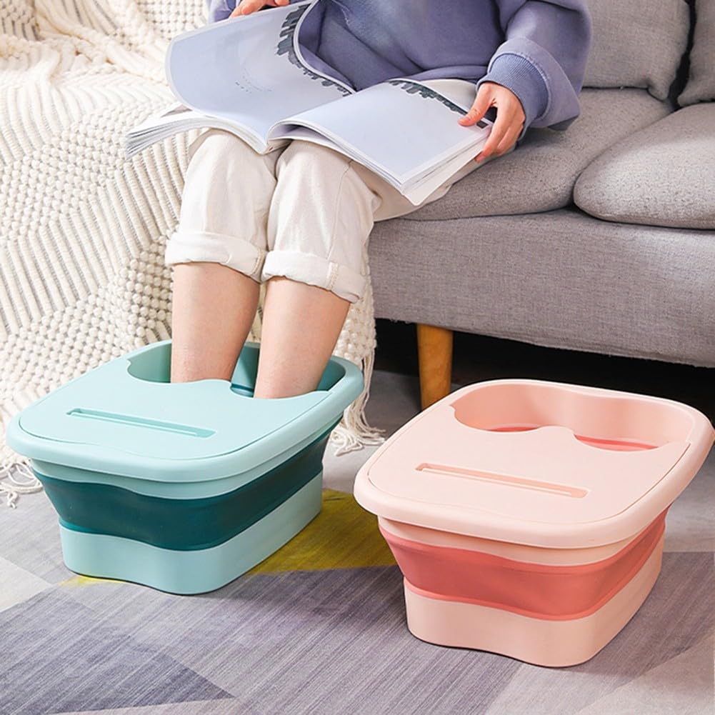 Cubo plegable para pies de bañera, cubo de masaje para pies de lavabo, cubo de baño de pies plegable, cubo de pedicura para bañera de masaje, para el hogar, spa, viajes al aire libre (rosa)