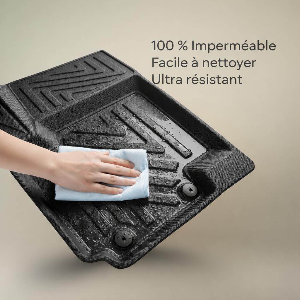 Tapis de sol pour Peugeot Rifter 2019-2026 – Tapis de voiture sur mesure en caoutchouc toutes saisons avec aspect fibre de carbone, bord haut en TPE, accessoires imperméables et