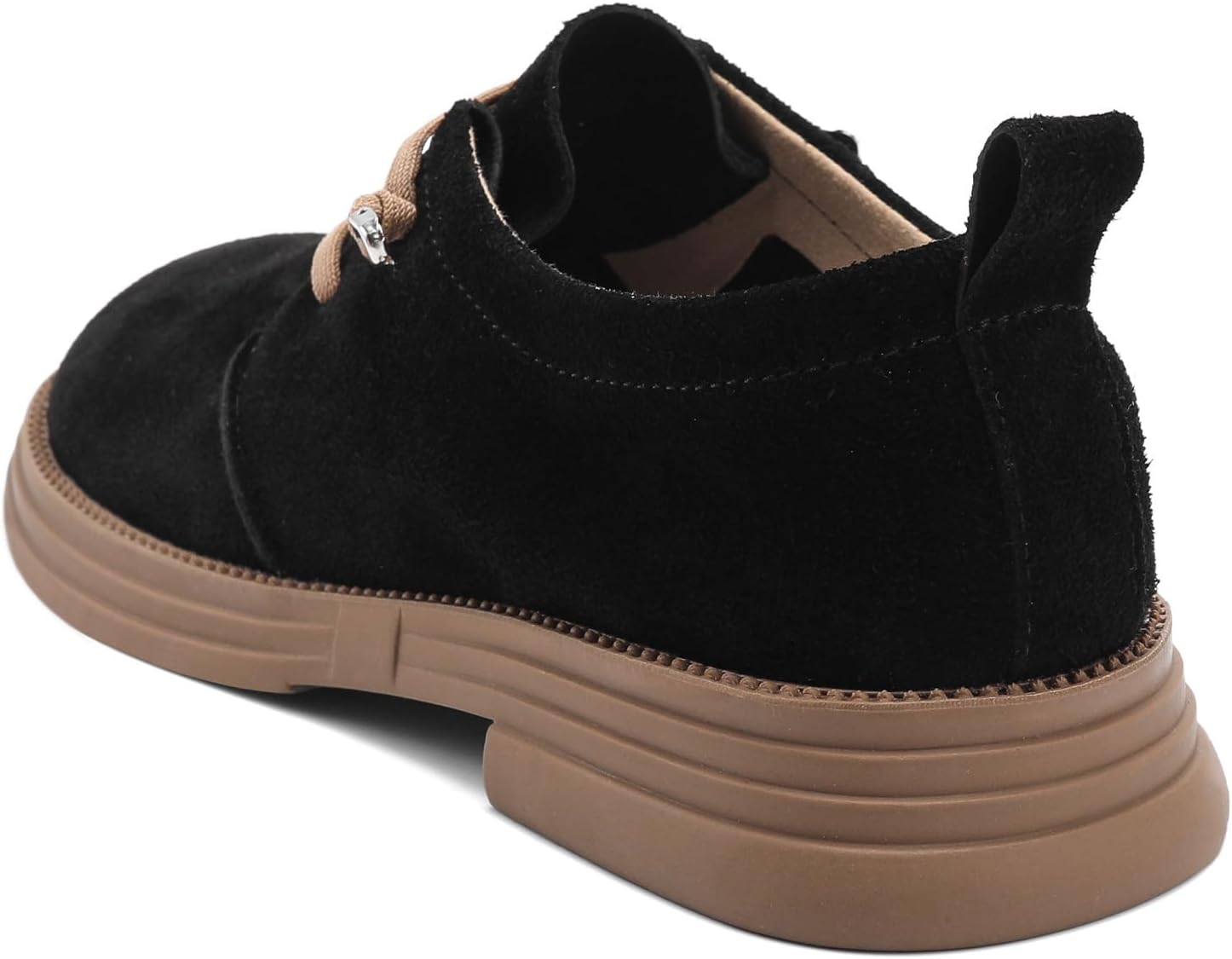 Women's Oxford Shoes Suede Platform Foldable Lace Up Round Toe Dress Shoes for Travel Walking