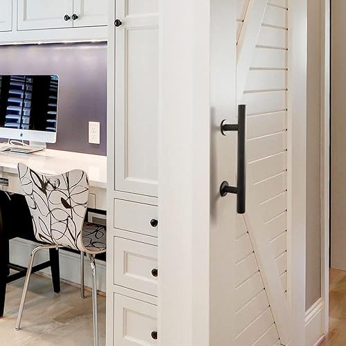 Miniatura 6 de Juego de manijas de puerta corrediza negra de 12 pulgadas, juego de manijas de puerta de granero resistentes con pestillo de puerta de granero