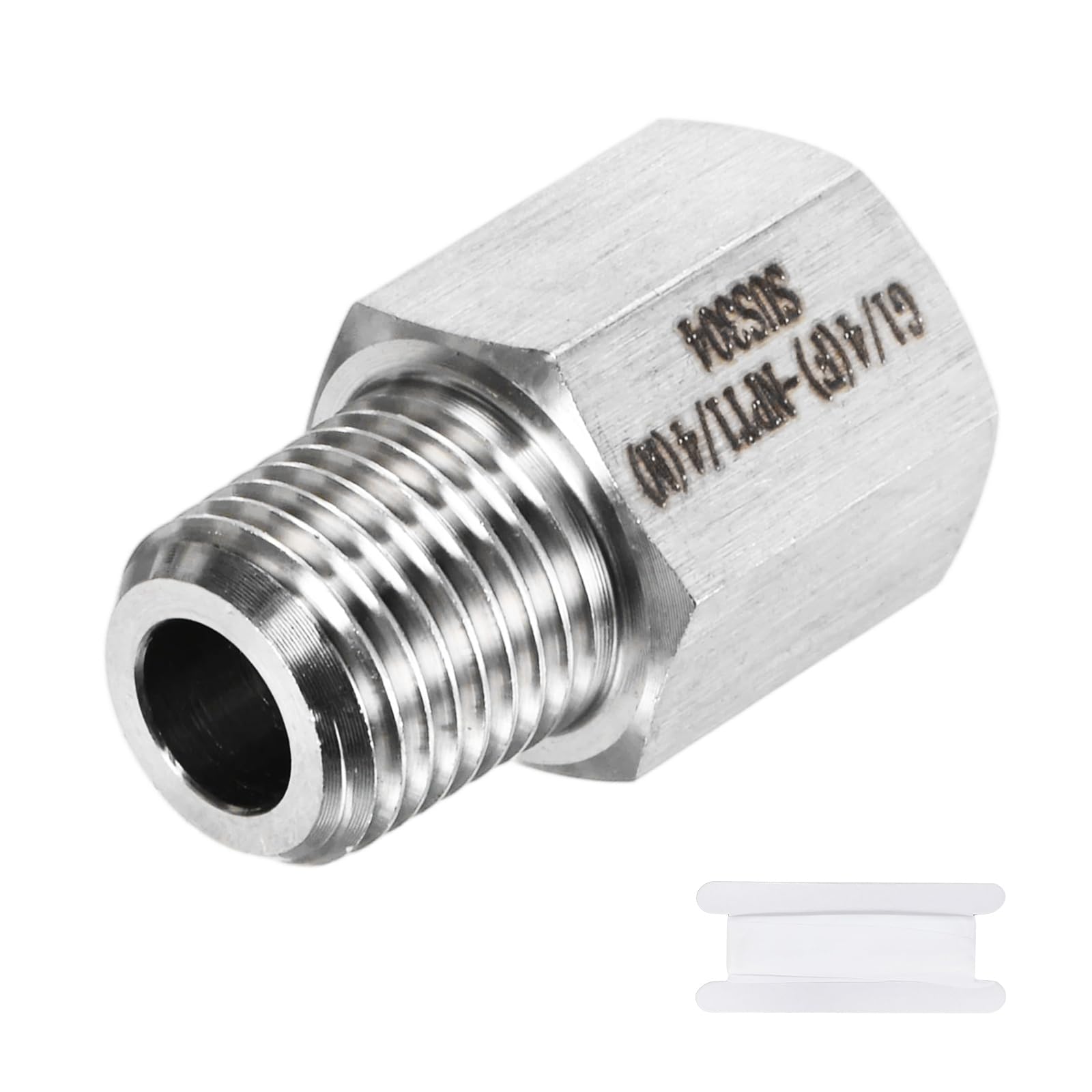 M METERXITY 1-Pack Garden Hose Adapter, Stainless Steel 1/4" g Female x 1/4" NPT Male Threaded Connector with Sealing Tape Garden Hose Convert Fitting for Pipe Fitting/Shower [Silver]