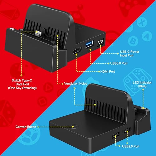 Miniatura 3 de Ponkor Nintendo Switch Dock, Mini Portable Switch Docking Station HDMI TV Adapter Switch Charger Dock Set Reemplazo ideal para Nintendo Switch Dock