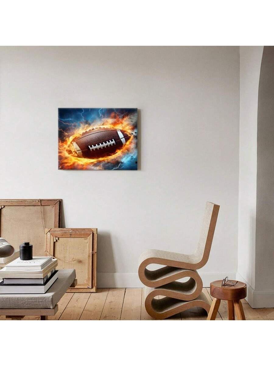 lianyibo Lienzo decorativo de pared con diseño dinámico de fútbol americano, pósteres con diseño de relámpagos ardientes para decoración del hogar (60x80cm/sin marco)