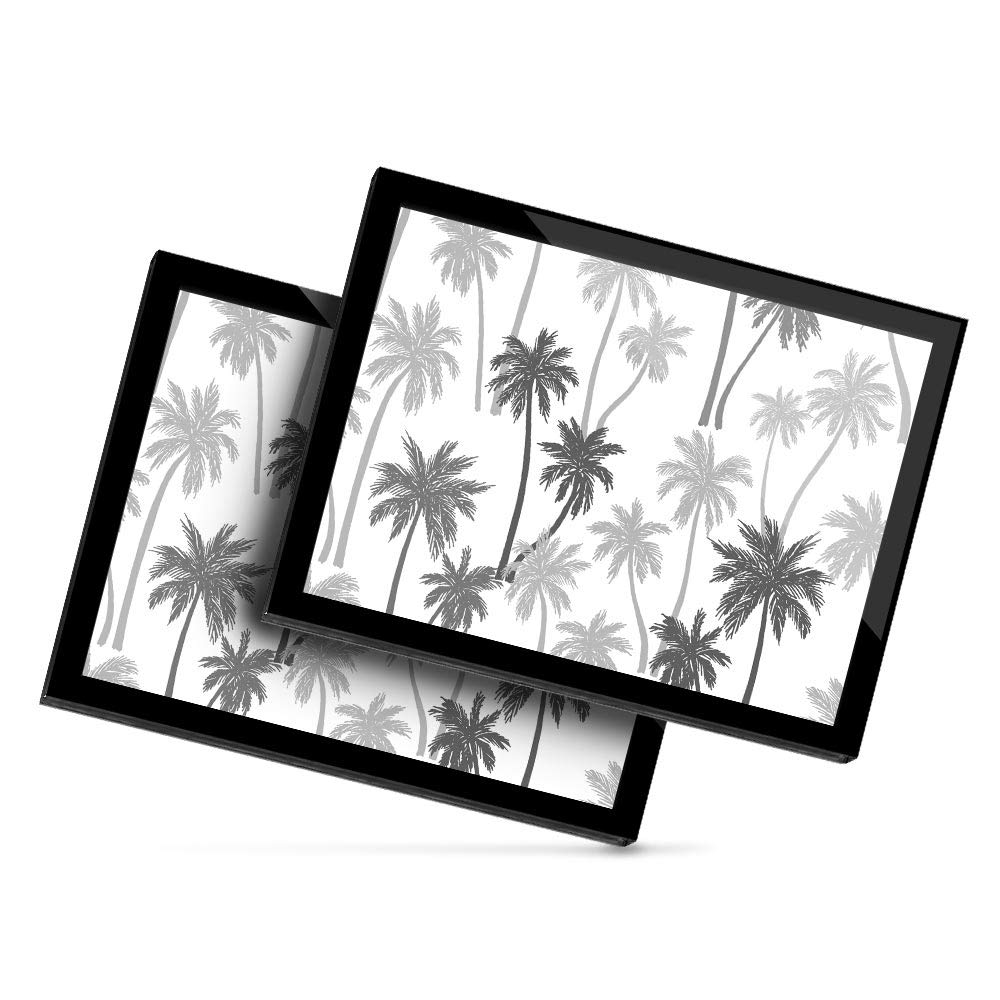 Destination Vinyl ltd 2 x Glass Placemat 20x25 cm - BW - Palm Tree Pattern Holiday Beach Surf Workplace/Table Mat/Mousepad/Wipeable/Waterproof #40851