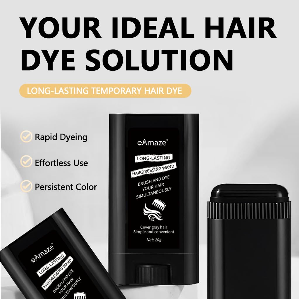 eAmaze 2-in-1 Hairdressing Wand, Hair Touch Up Comb & Powder Stick with Built-in Comb – Waterproof, Long-Lasting Root Cover Up, Covers Grey Roots & Bald Spots Instantly, Matte Finish, Fuller Denser Look, 20g (Black) - Image 6 thumbnail