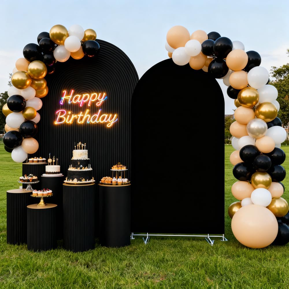 Black Ripples Arched Fabric Cover, Double-Sided Stretchy Chiara Backdrops Arch Stand Covers for Birthday Parties Baby Shower Wedding Decoration Supplies HP-828-4x7ft