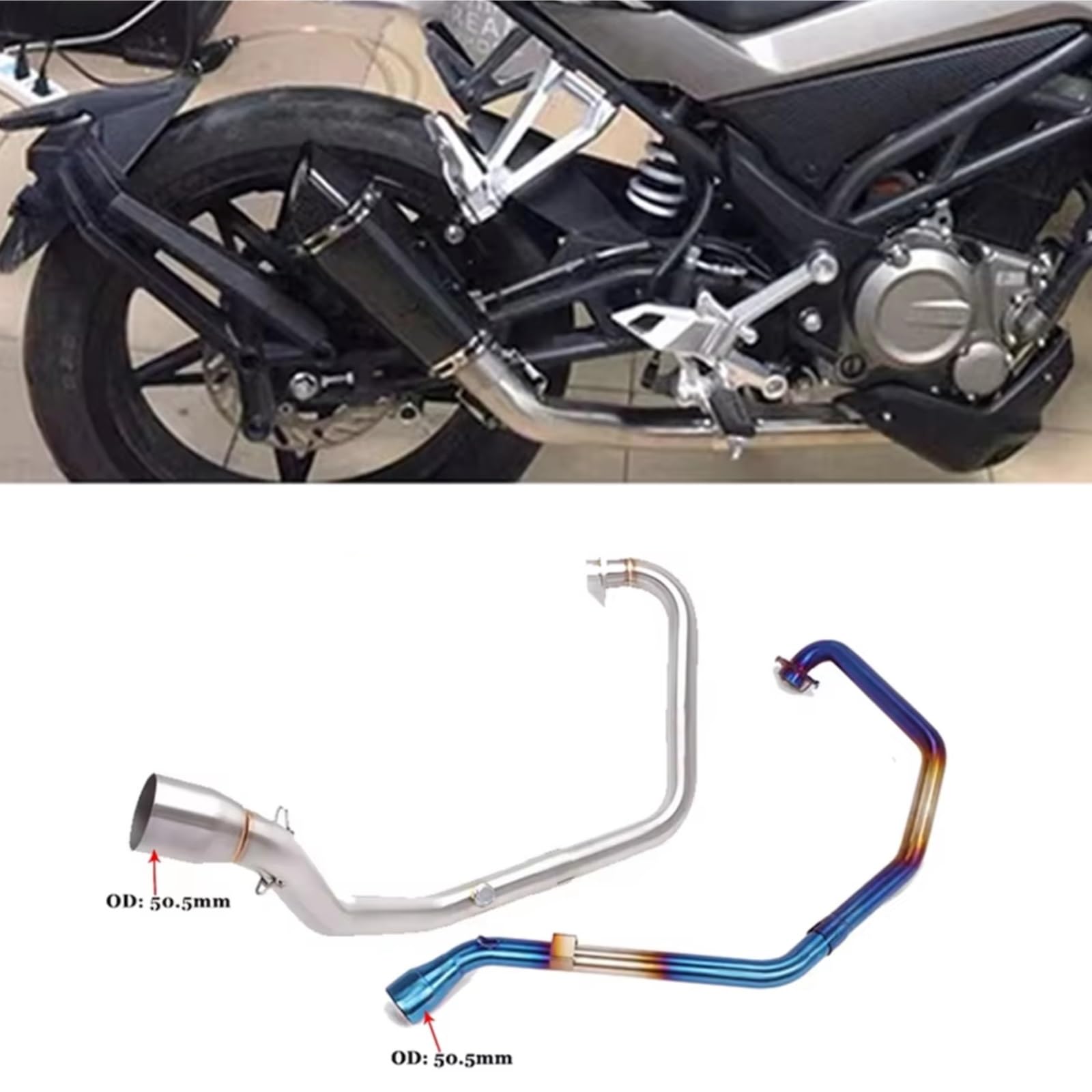 Kompatibel Mit Suzuki Für GIXXER250 Für SF250 Motorrad-Auspuffrohr Slip On Vorderrohr Mittelverbindungsrohr Schalldämpferleitung Zubehör(B)