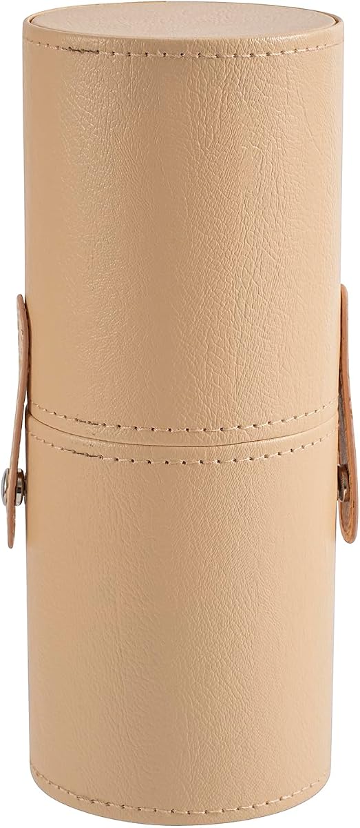 Portable Makeup Brush Holder (04Beige) | Waterproof PU Leather Travel Makeup Brush Case Bag Cup, Brush Storage Dustproof Bag