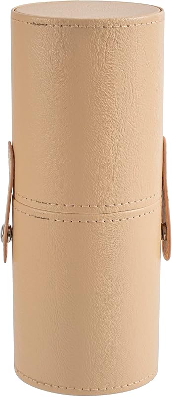 Portable Makeup Brush Holder (04Beige) | Waterproof PU Leather Travel Makeup Brush Case Bag Cup, Brush Storage Dustproof Bag