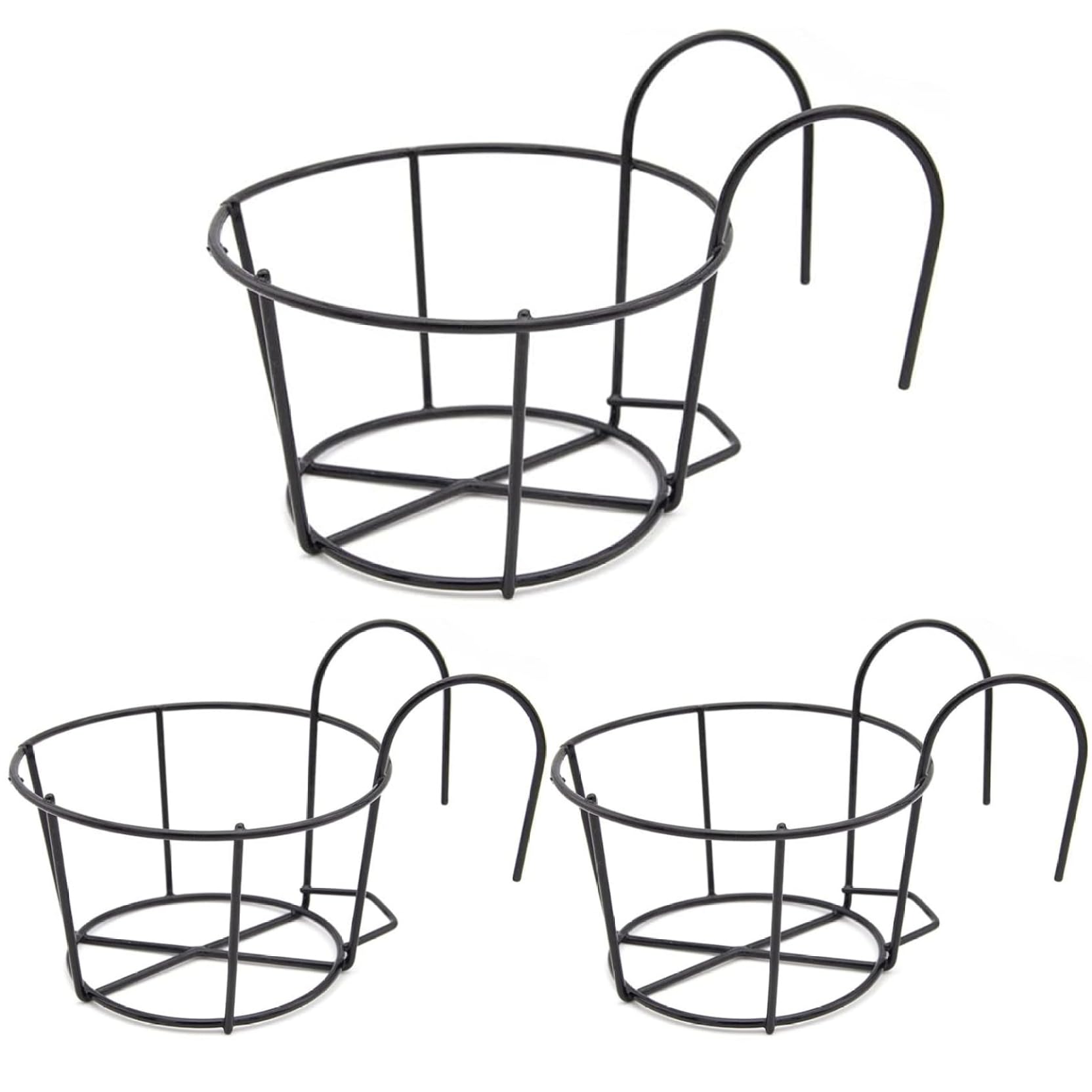 Uanqfegy Railing Planter - 3PCS Round Hanging Flower Pots Holder, Heavy Duty Metal Balcony Planter