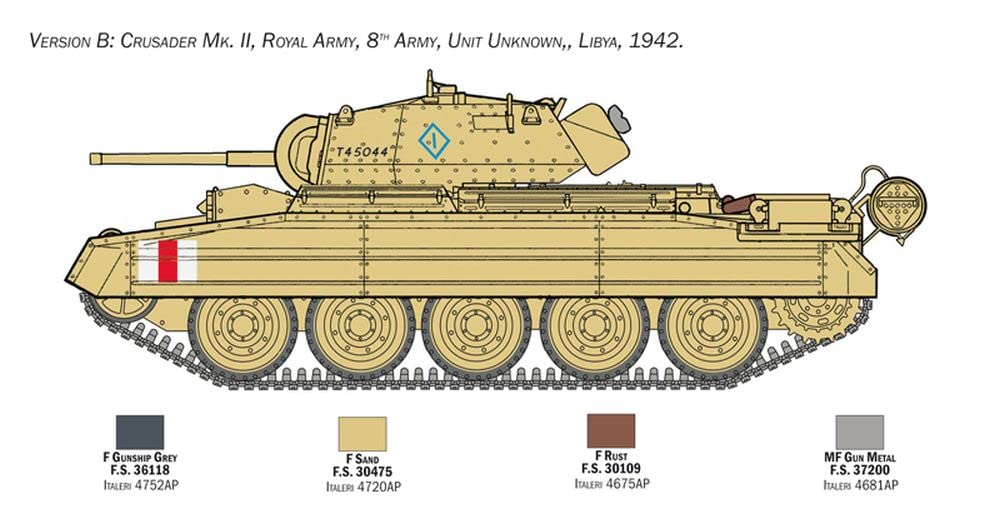 Italeri 6579S with 1:35 Crusader Mk.II m. Inf. Fig. (5), modelarstwo, zestaw do budowania, budowa stojąca, majsterkowanie, hobby, klejenie, plastikowy zestaw, wielokolorowy, rozmiar L