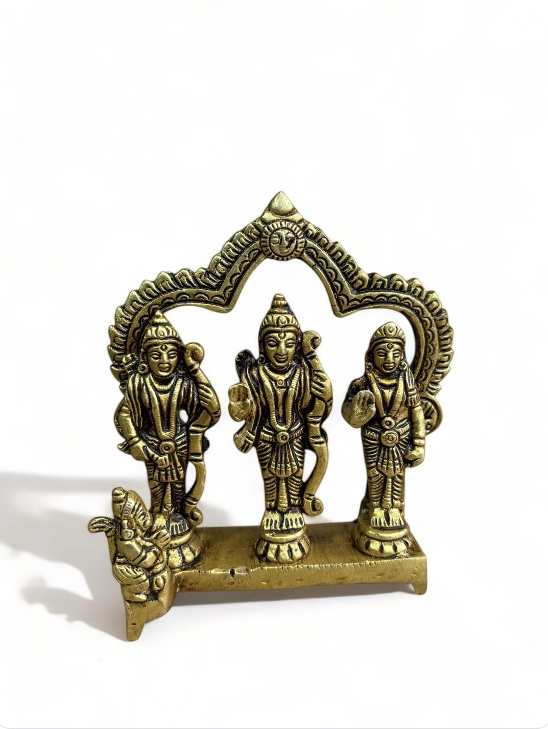 Pure Brass Ram Darbar Murti Ram Darbar Statue for Home Decor and Office Desk Ram Sita Laxman Hanuman Idol for Puja Room Shree Ram Parivar Murti for Gift Pital ram darbar Idols 4.5inch