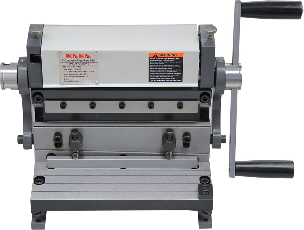 KAKA INDUSTRIAL Metal Brake,8-inch, 3-In-1 Combination Shear Brake Roll Machine,20-Gauge Shear, 90° |Slip Roll Machine for Bending Rolling 3-IN-1/8 | Shear, brake and slip roll in one machine
