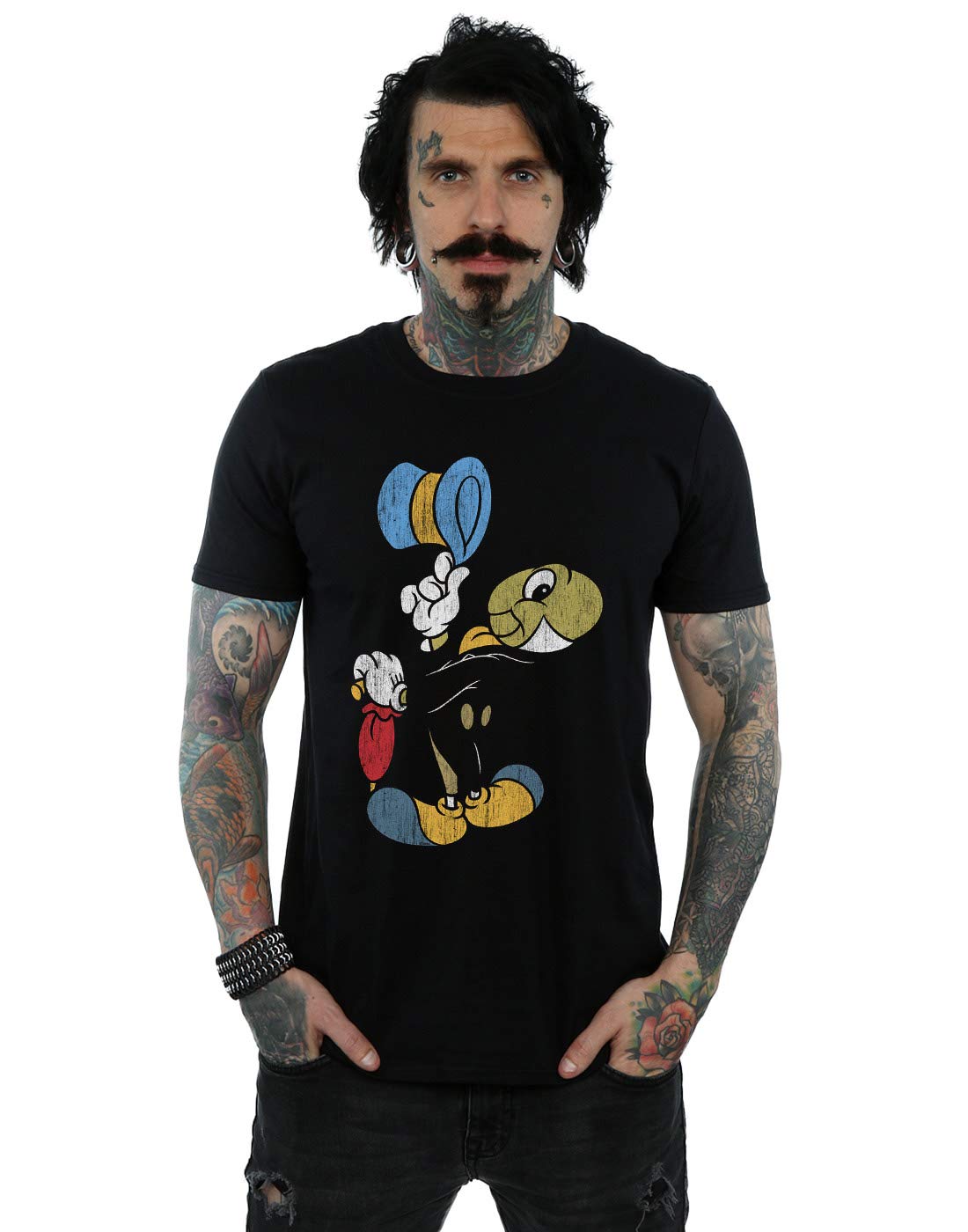 Disney Men's Pinocchio Jiminy Cricket T-Shirt Black X-Large