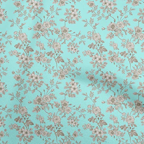 oneOone Rayon Aqua Blue Fabric Baroque Craft Projects Decor Fabric Printed by The Yard 56 Inch Wide
