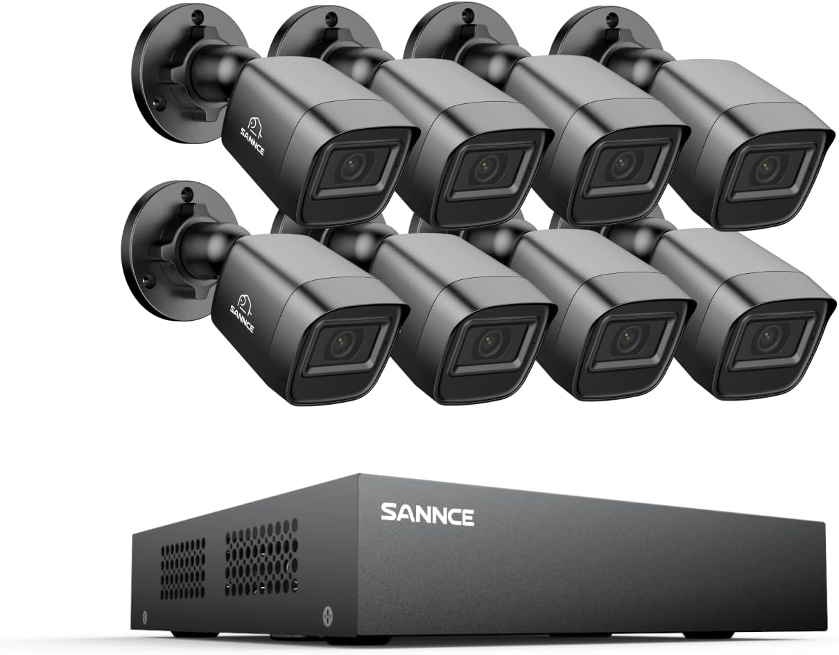 SANNCE 1080P Security Camera System 8CH H.264+ 1080N Home Surveillance DVR and (8)×1080P Weatherproof Outdoor CCTV Camera with 100ft Night Vision, Easy Remote Access, Smart Playback, NO Hard Drive