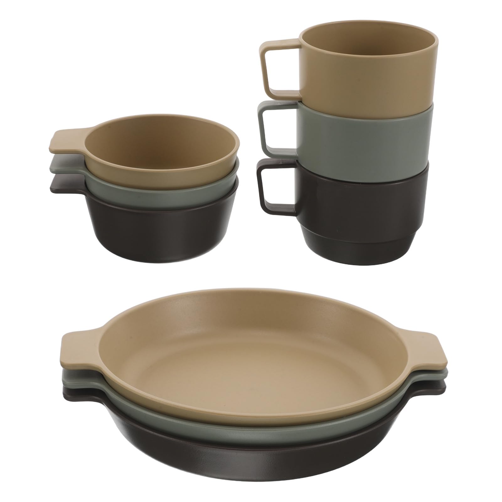 UPKOCH Ensemble de 9 pièces pour la Table de Camping et de Plein air : Tasses à café empilables, Assiettes légères en Plastique incassables et Bols à céréales Ronds avec poignée. Idéal pour