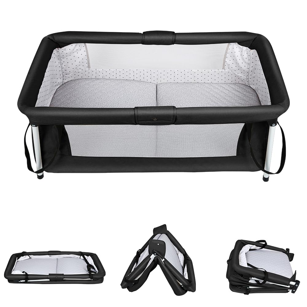 Lit de Voyage Bébé Pliable avec Moustiquaire 90 x 50 x 35 cm Noir