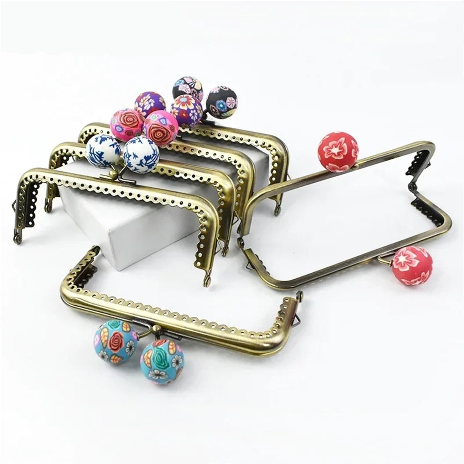 Cierres para Bolsos 5 uds., 12cm, Bolso de Metal, Marco con asa, Cuentas, Cierre de Beso, Billetera de latón Retro, Soporte de Costura, Hebilla, Accesorios de Hardware DIY(Red)