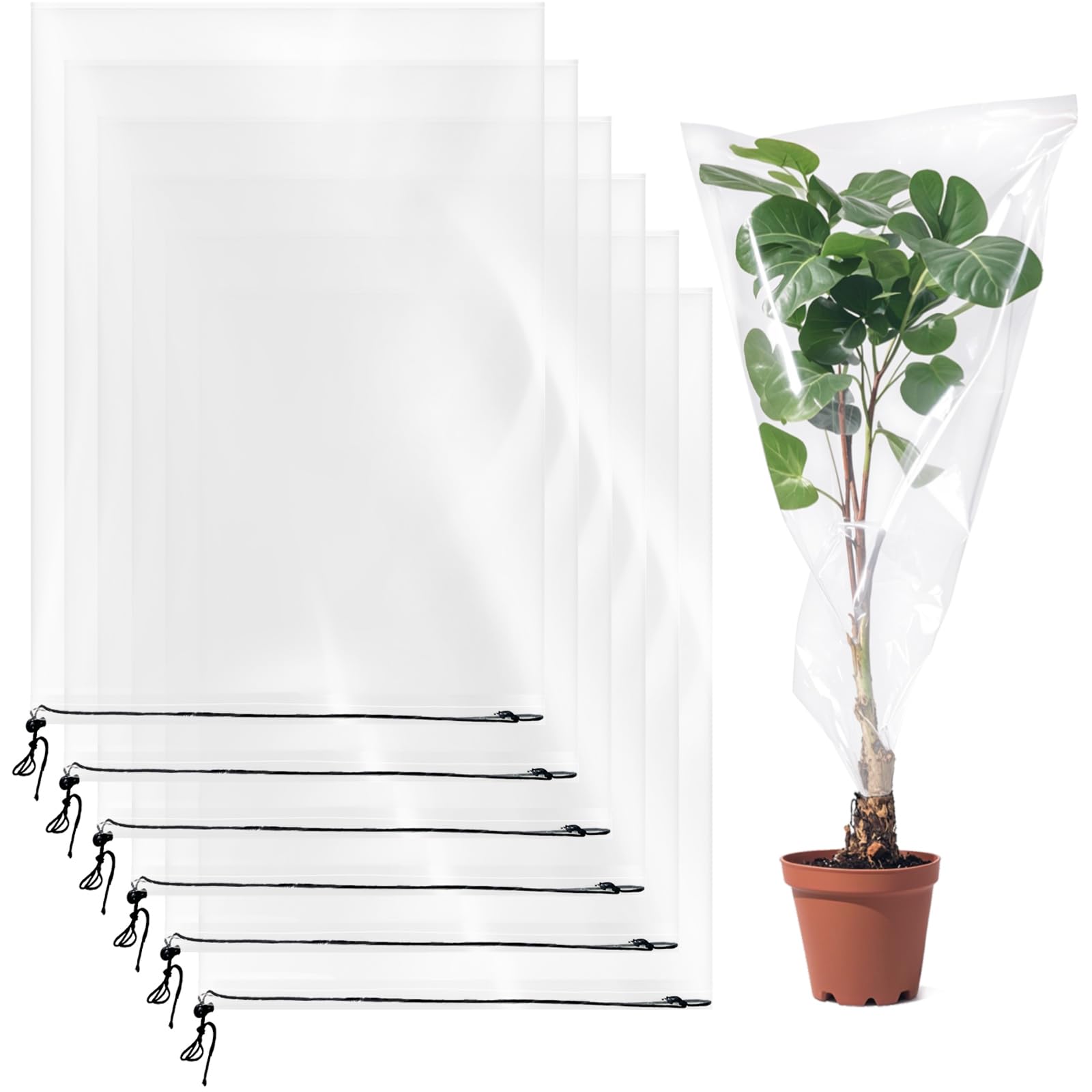 6 Pcs Winter Plant Film Cover with Drawstring-19.7