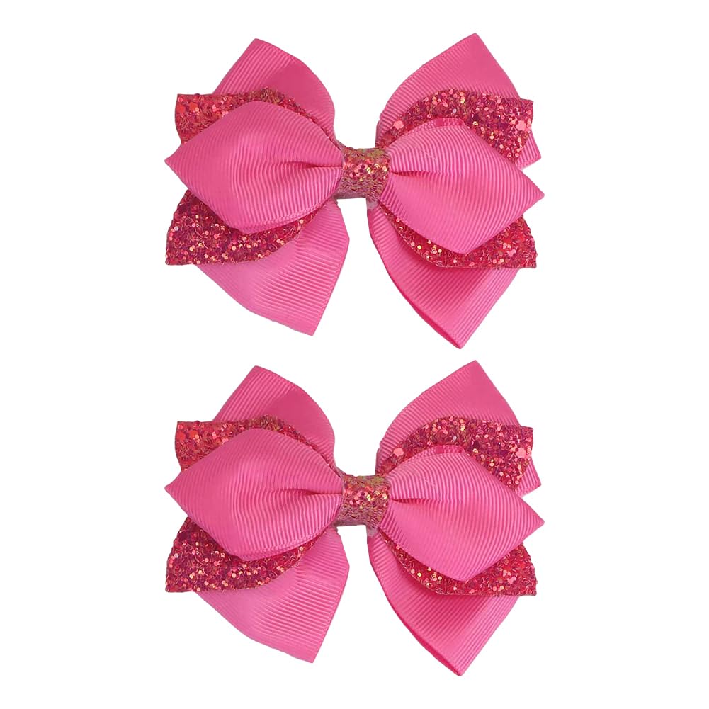 2 Pcs 10cm Glitter Sequin Hair Bows Sparkly Bow Hair Clips Big Hair Bow Alligator Clips Shiny Bow Hair Barrettes Ribbon Bow Hairpins Bowknot Hair Accessories for Women Hot Pink