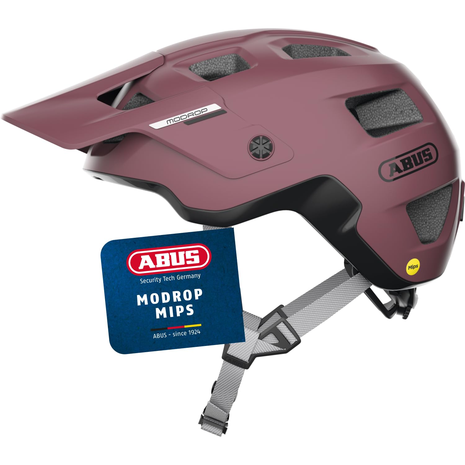 ABUS Casco MTB MoDrop MIPS, Rosso, M | Casco da bici con protezione MIPS per giovani e adulti, sistema Zoom Spin, apertura per coda di cavallo