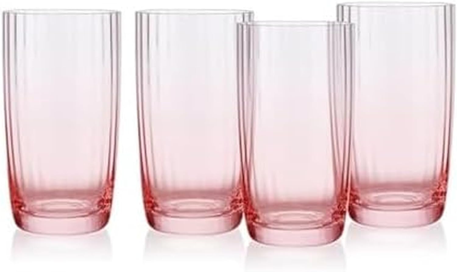 Darbie Angell Good Day Set of 4 Highball Tall Iced Beverage Cup Glasses, Everyday Drinkware, Color Glassware,19.5 ounce, Blush Pink