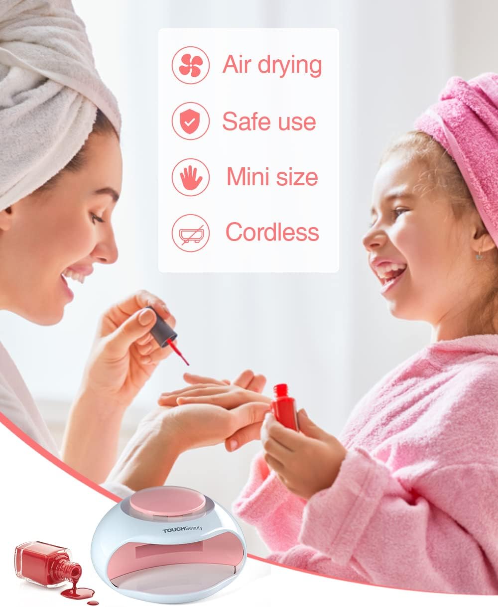 TOUCHBeauty Mini Air & LED Light Nail Dryer for Regular Nail Polishes, Ideal Gift to Kids Teens Powerful Fan, Battery Powered (Small-PK)