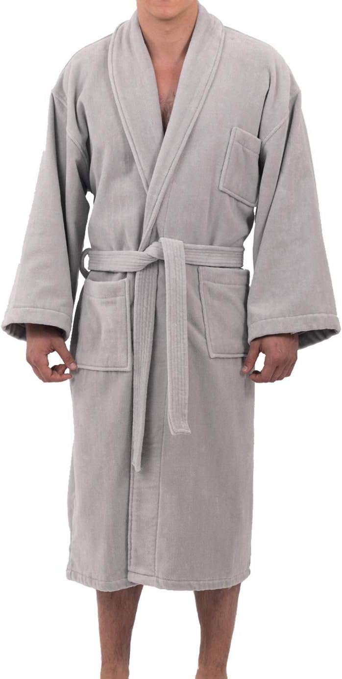 Pure Cotton Mens Terry Cloth Bathrobe Super Absorbent Spa Robe