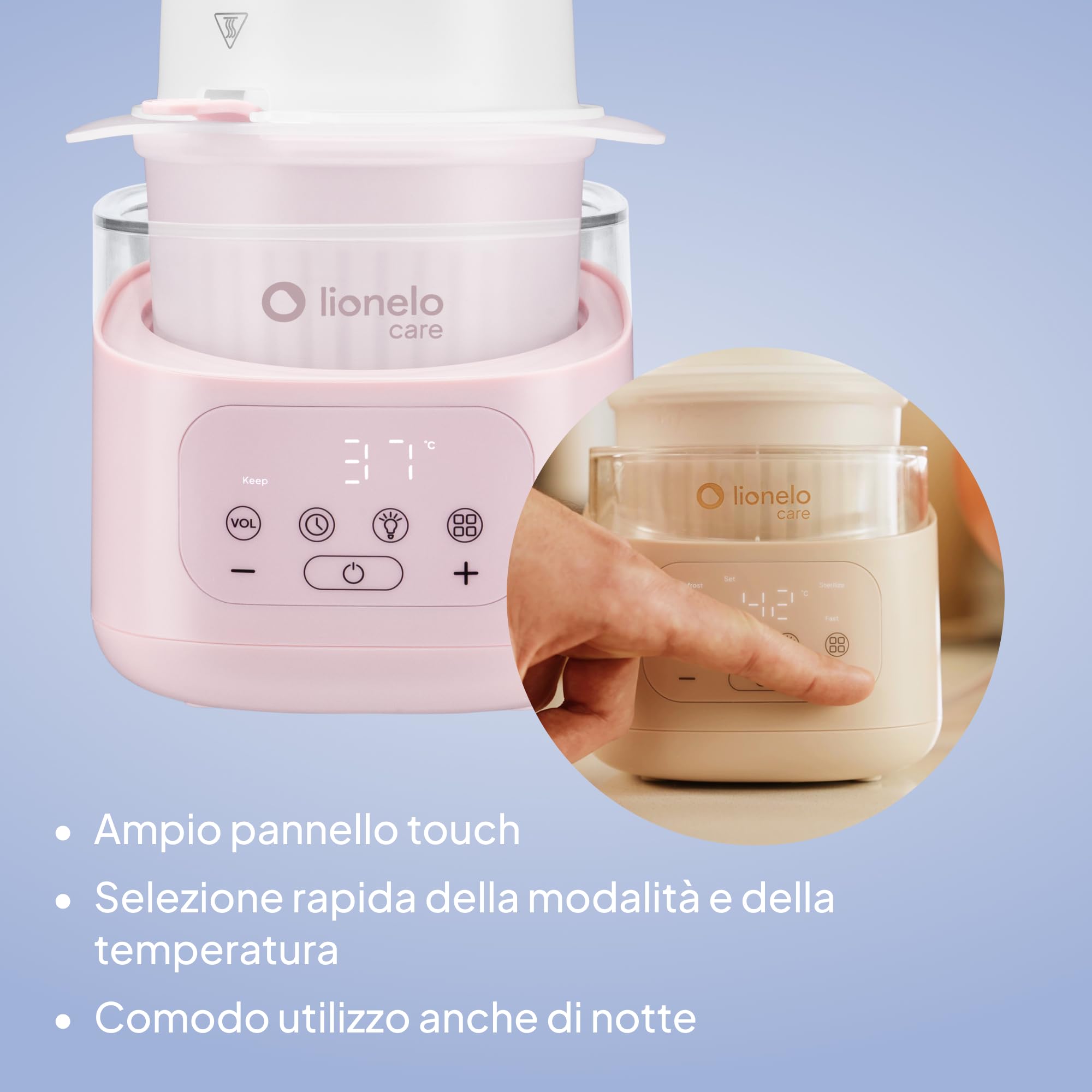 Lionelo Thermup 4.0 Scaldabiberon Neonato e Scaldapappa 6 in 1, Riscaldamento Rapido, Sterilizzazione, Scongelamento, Mantenimento Temperatura, Contenitore Rimovibile, Spegnimento Auto, 400 W