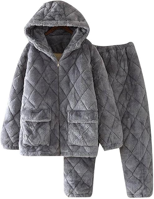 WEISHA Pajamas Sleepwear Nightwear in Winter 3-Layers Thickened Coral Cotton Interlining Warm Extra Thick Men's Winter Home Clothsgrey, l