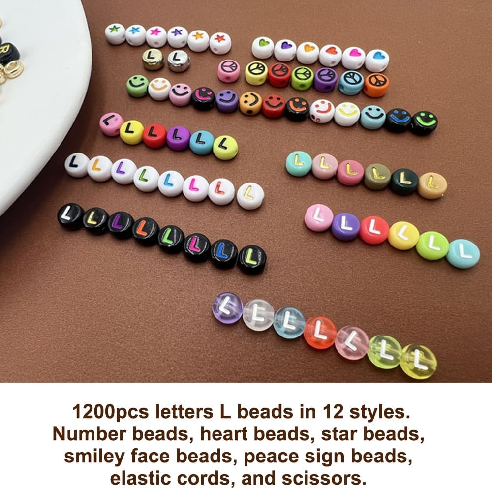 MIIIM 1200pcs 12 Styles Letter L Alphabet for Bracelets Making, 4x7mm Round Letter Beads, Vowel Beads for Friendship Bracelets Making, Numbers, Hearts in 24 Grid Box - Image 3