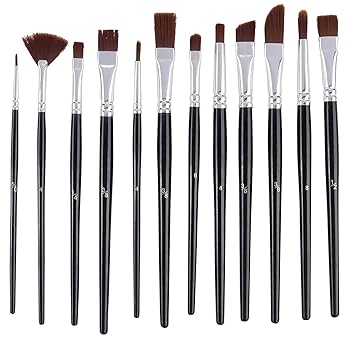 Amazon Brand Umi Synthetic Hair Mix Paint Brush Set of 12 pc for Watercolor and Acrylic Painting