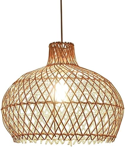Genérico Lámpara Colgante de bambú Tejido semiabierta con Arco de ratán, Ideal for restaurantes y cafeterías, con Altura Ajustable. ，Plafon Techo(42cm)