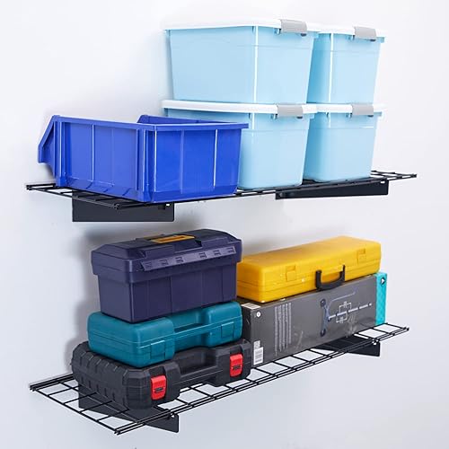 Miniatura 7 de Wallmaster Paquete de 2 estantes de pared de garaje resistentes de 15 x 45 pulgadas, 45 x 15 pulgadas, estantes flotantes para montaje en pared,