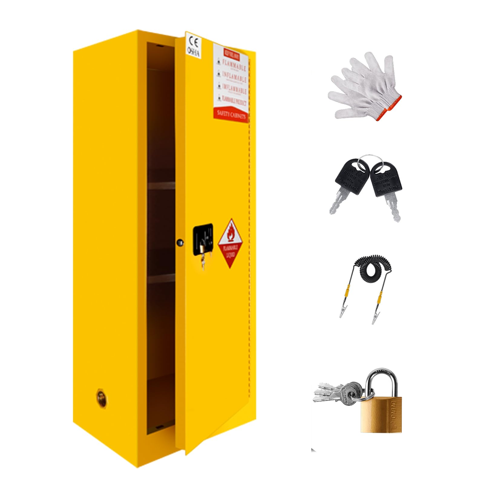 PXVWA 50 Gal Flammable Safety Cabinet, 65"x 20"x 25" Flammable Liquid Storage Cabinet with 2 Adjustable Shelves 1 Manual Doors for Industrial Use,