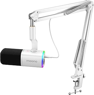MAONO XLR/USB Gaming Microphone Kit: Dynamic PC Mic for Streaming Podcasting, Software Support, Mute Button, Gain Control, RGB Computer Mic with Boom Arm Stand, for Recording, PS4/PS5, PD100XS White
